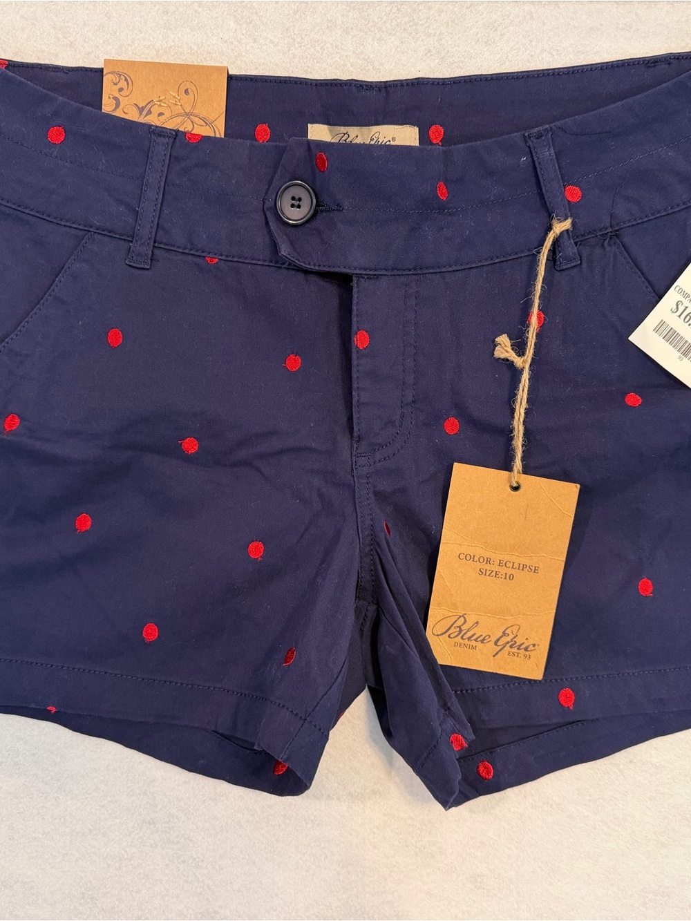 Blue Epic Navy Chino Shorts with Red Dot Embroidery- Patriotic 4th of July Wear